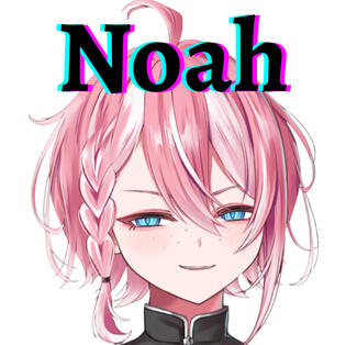 Ilustración hasta los hombros de un chico de pelo corto y alborotado, albino, con mechones azul claro y negros. Tiene los ojos azules y expresión enfurruñada. Arriba de todo pone: Noah